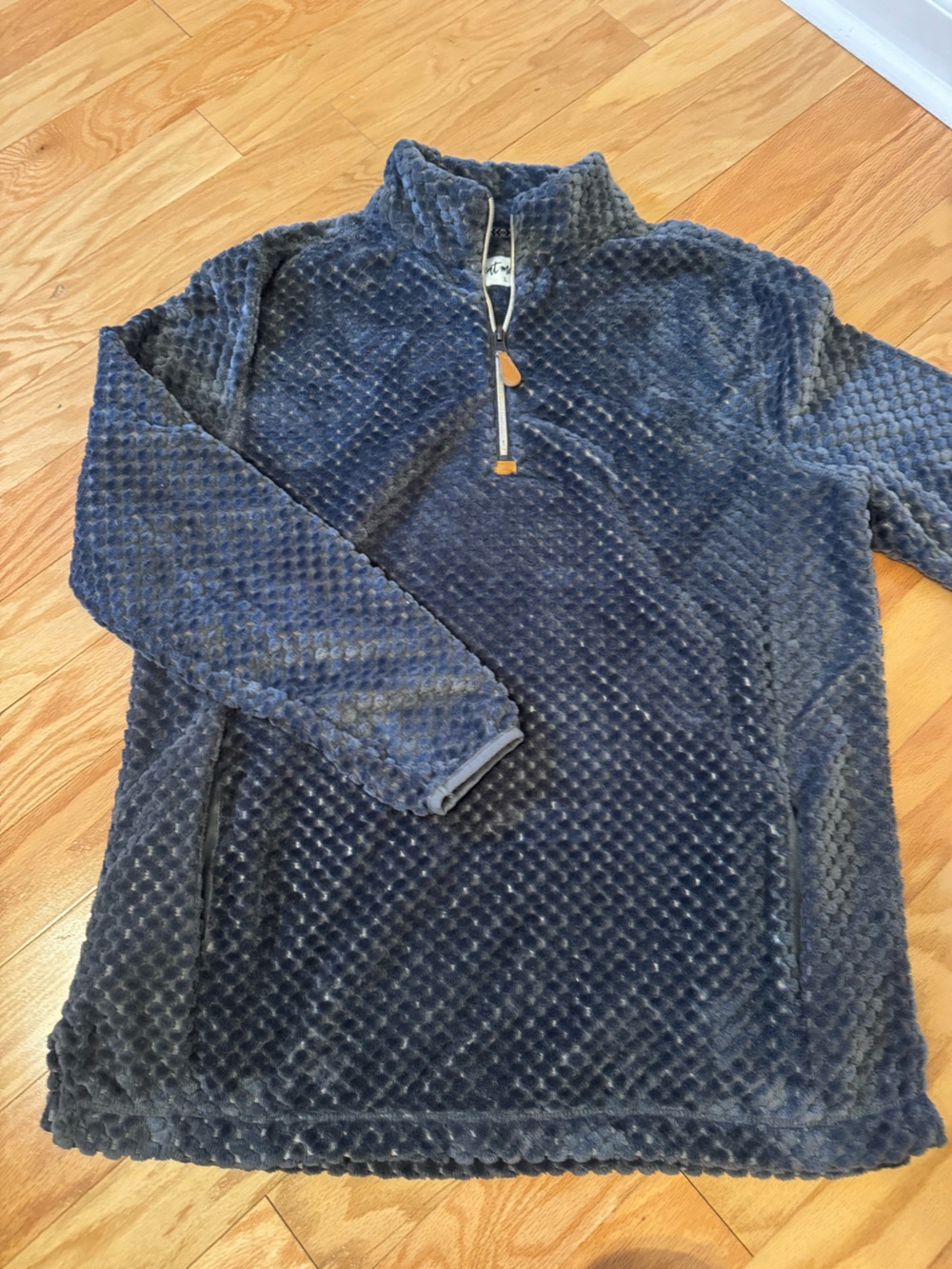 Kat Mcrae | Gray Navy Textured Fleece Quarter Zip Pullover
